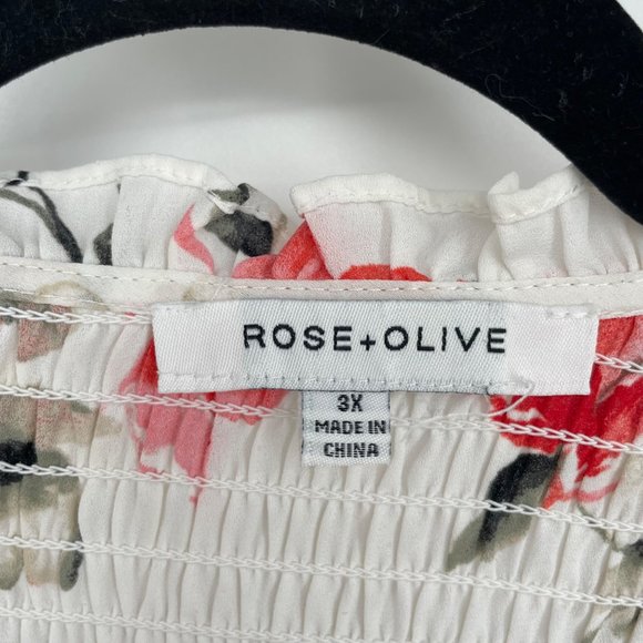 Rose + Olive Plus Size 3X Smocked Floral Top Bishop Puff Sleeve Flowy Blouse - Picture 4 of 5